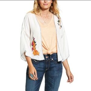 Ariat Womens Eagle Dream Cropped Kimono Embroidered Lace Inset Wrak Top XXL